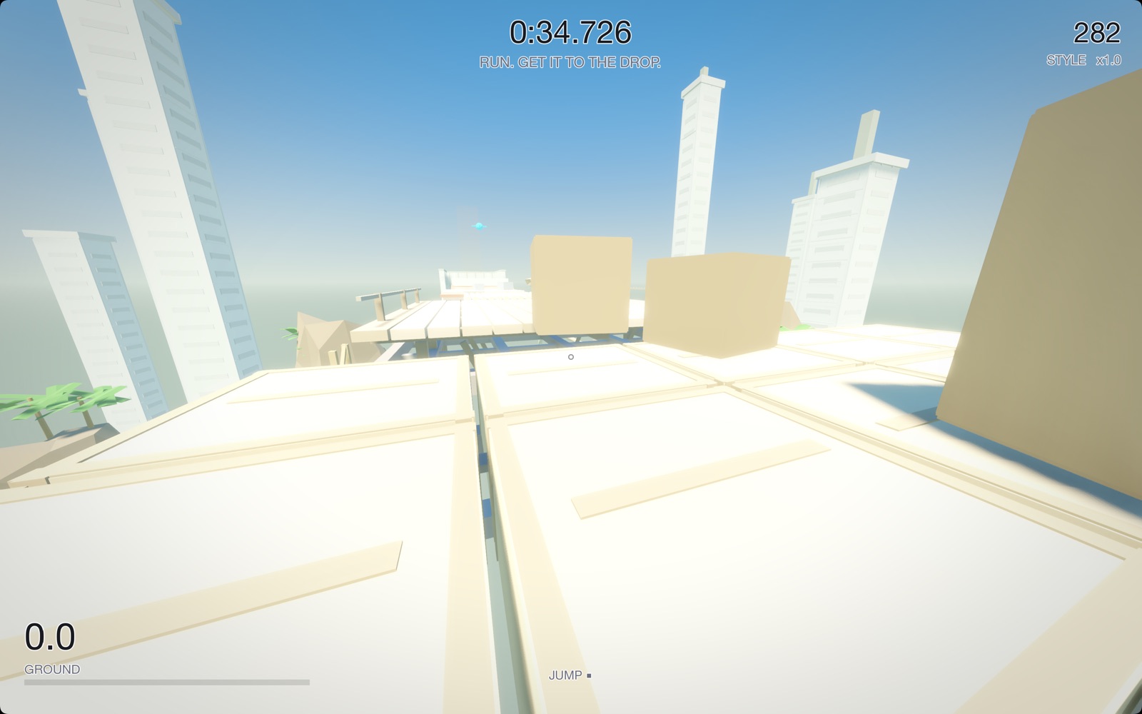 Banana Courier wall run through a vertical city space